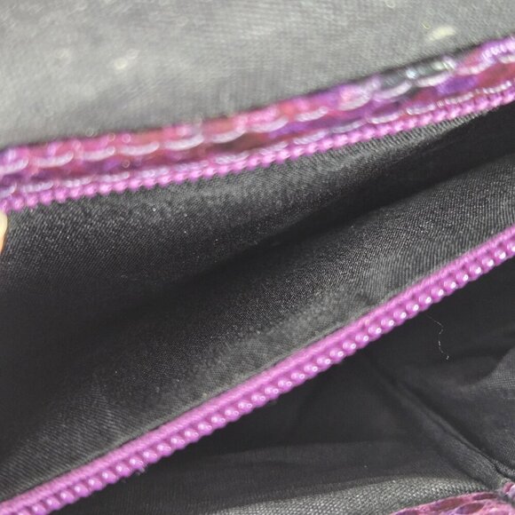 White House Black Market Purple Black Snakeskin Print Clutch Removable Chain - Picture 12 of 15